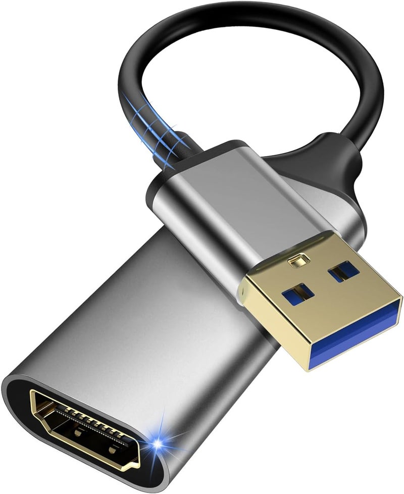DERSUR محول USB إلى HD، 1080P USB 3.0 إلى موصل HD للذكور إلى الإناث كابل محول متعدد العرض للكمبيوتر المحمول والكمبيوتر المكتبي والتلفاز، متوافق مع Windows 11/10/8.1/8.7/MacOS رمادي - Image 1